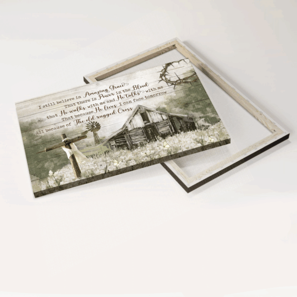 Jesus Landscape Poster – Old Barn Painting & Dandelion Field Home Decor Gift for Christians