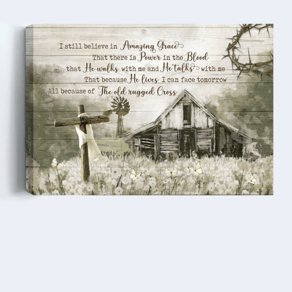 Jesus Landscape Poster – Old Barn Painting & Dandelion Field Home Decor Gift for Christians