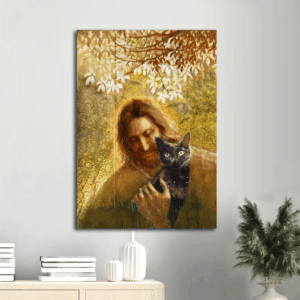 Jesus Portrait Poster Home Decor Gift - Christian Artwork for Living Room - Black Cat Apricot Blossom Wall Art