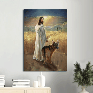 Jesus & German Shepherd Walking Poster - Christian Home Decor Gift for Dog Lovers