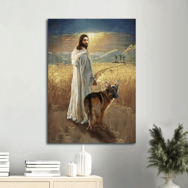 Jesus & German Shepherd Walking Poster – Christian Home Decor Gift for Dog Lovers
