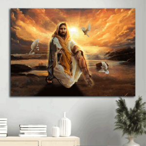 Jesus Landscape Poster Home Decor - Walking With Jesus White Dove Sunset - Perfect Christian Gift