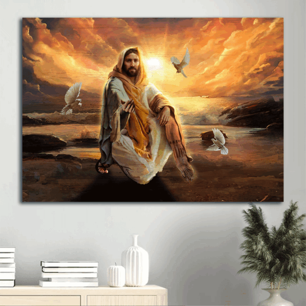 Jesus Landscape Poster Home Decor – Walking With Jesus White Dove Sunset – Perfect Christian Gift
