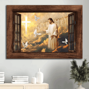 Christian Home Decor: Walking With Jesus Poster Gift - White Dove Heaven Cross Symbol - Ideal Gift for Christians