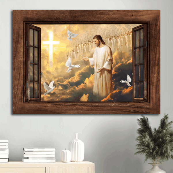 Christian Home Decor: Walking With Jesus Poster Gift – White Dove Heaven Cross Symbol – Ideal Gift for Christians