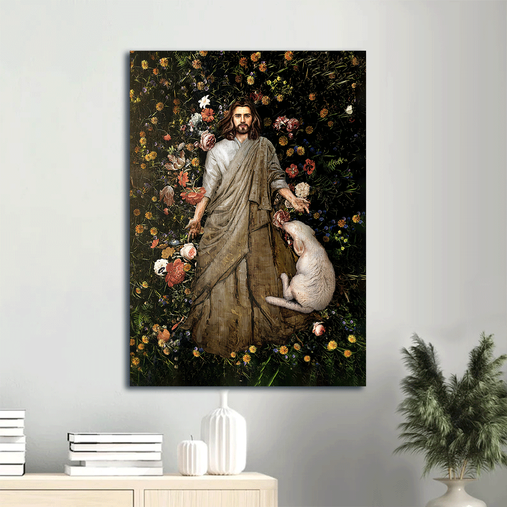 Jesus Portrait Poster Home Decor Gift – Christian Wall Art with Jesus Painting Flower Garden and White Sheep Prints Jesus Portrait Poster Home Decor Gift – Christian Wall Art with Jesus Painting Flower Garden and White Sheep Prints