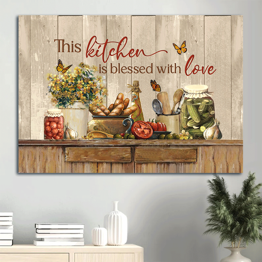 Vintage Christian Kitchen Decor Gift – Jesus Landscape Poster with Yellow Flower and Fresh Tomato – Blessed with Love Wall Art Vintage Christian Kitchen Decor Gift – Jesus Landscape Poster with Yellow Flower and Fresh Tomato – Blessed with Love Wall Art