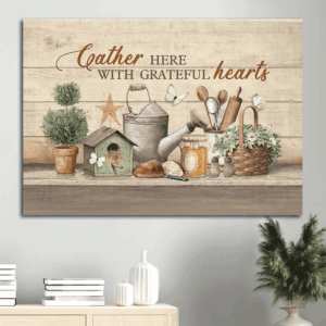 Vintage Jesus Landscape and Peaceful Drawing Poster Home Decor Gifts for Christians - Gather Here With Grateful Hearts