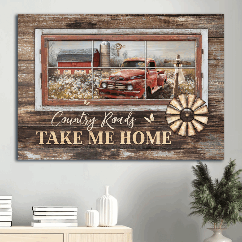 Jesus Landscape Poster: Old Red Truck Wooden Cross Tranquil Flower Field Home Decor – Gift For Christian Jesus Landscape Poster: Old Red Truck Wooden Cross Tranquil Flower Field Home Decor – Gift For Christian