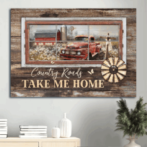 Jesus Landscape Poster: Old Red Truck Wooden Cross Tranquil Flower Field Home Decor - Gift For Christian
