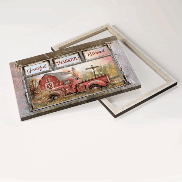 Jesus Landscape Poster Home Decor Gift – Red Truck Red Barn Rugged Cross – Christian Grateful Blessed