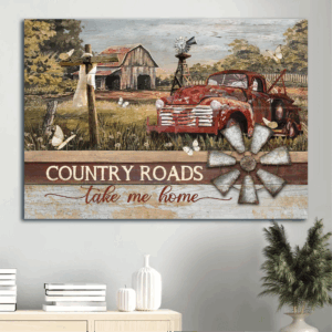Jesus Landscape Poster Home Decor Gift - Christian Country Roads Rice Field Wooden Cross Old Car