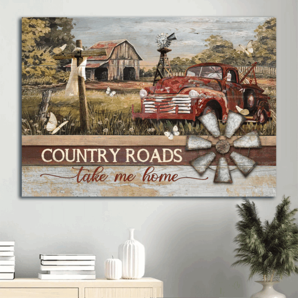 Jesus Landscape Poster Home Decor Gift – Christian Country Roads Rice Field Wooden Cross Old Car