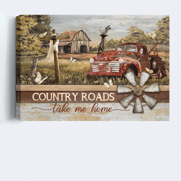 Jesus Landscape Poster Home Decor Gift – Christian Country Roads Rice Field Wooden Cross Old Car