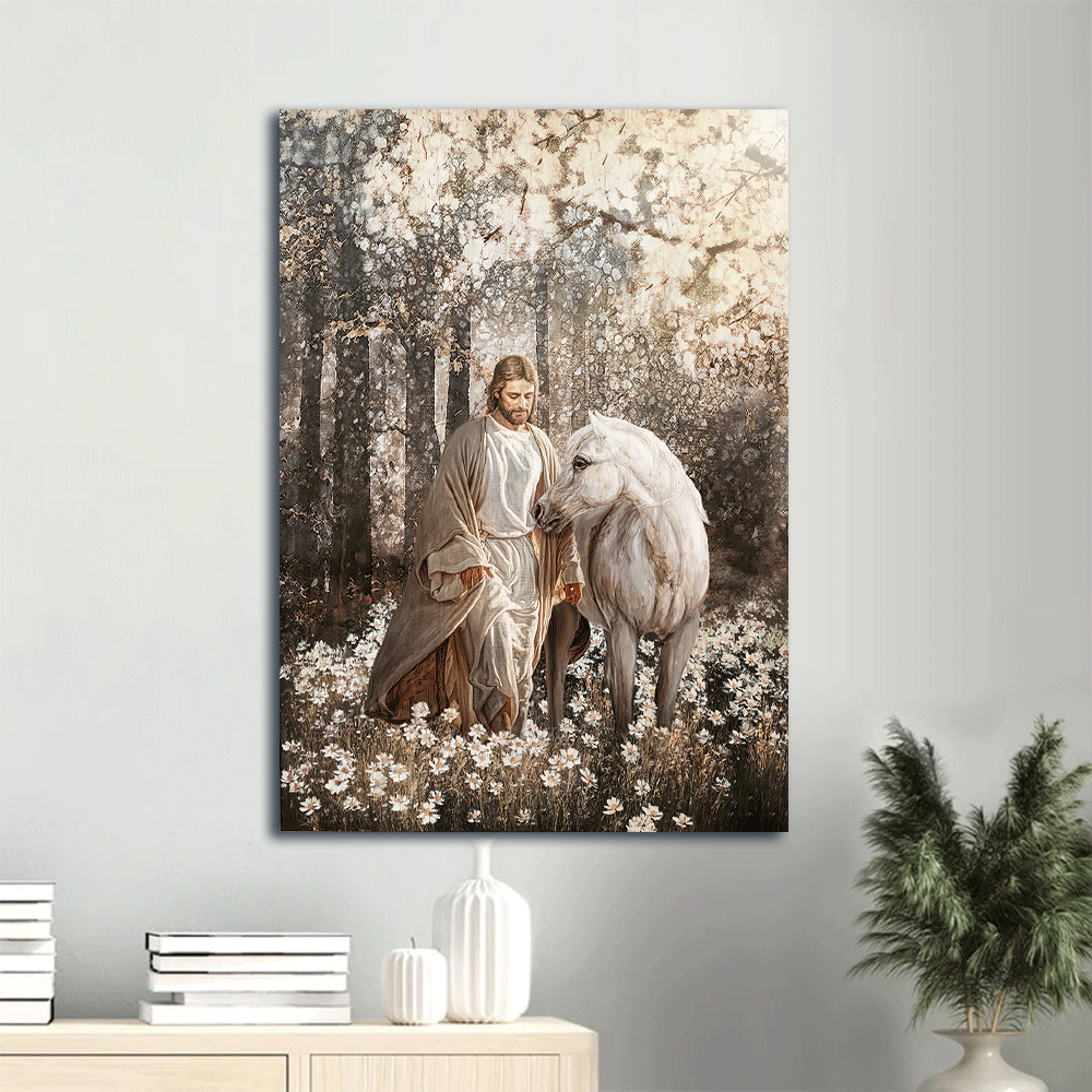Jesus Portrait Poster Home Decor Gift – Christian Wall Art with Jesus Painting and Horse Drawing in Beautiful Forest Jesus Portrait Poster Home Decor Gift – Christian Wall Art with Jesus Painting and Horse Drawing in Beautiful Forest