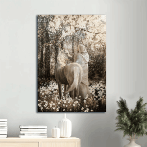 Christian Home Decor Gift: Jesus Portrait Poster - Horse Drawing Walking with Jesus Forest Art