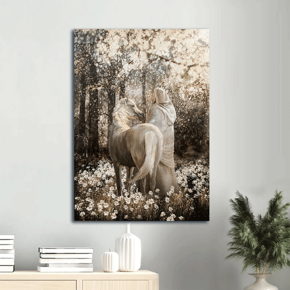 Christian Home Decor Gift: Jesus Portrait Poster – Horse Drawing Walking with Jesus Forest Art Christian Home Decor Gift: Jesus Portrait Poster – Horse Drawing Walking with Jesus Forest Art