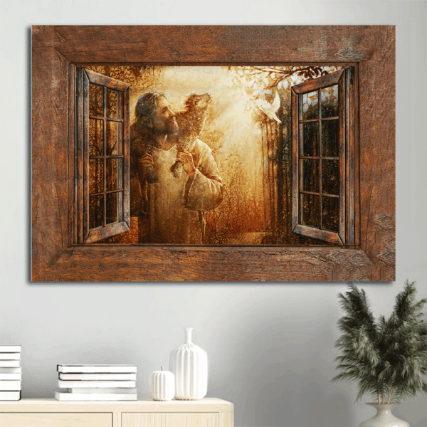 Jesus Landscape Poster Home Decor – Christian Wall Art Gift with Jesus Painting Lamb Dove on  Poster Home Decor Gift