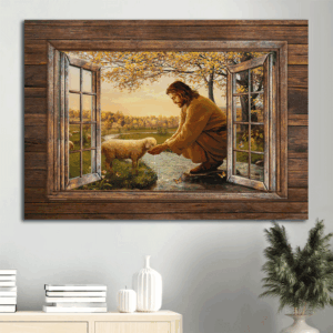 Jesus and the Lamb Landscape Poster: Christian Home Decor Gift Prints