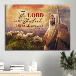 Jesus Landscape Poster - Christian Wall Art Gift with Jesus Painting and Lambs of God on Meadow Land  Poster Home Decor Gift