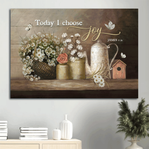 Vintage Jesus Landscape Poster with Daisy Flower and White Butterfly – Christian Home Decor Gift: Today I Choose Joy