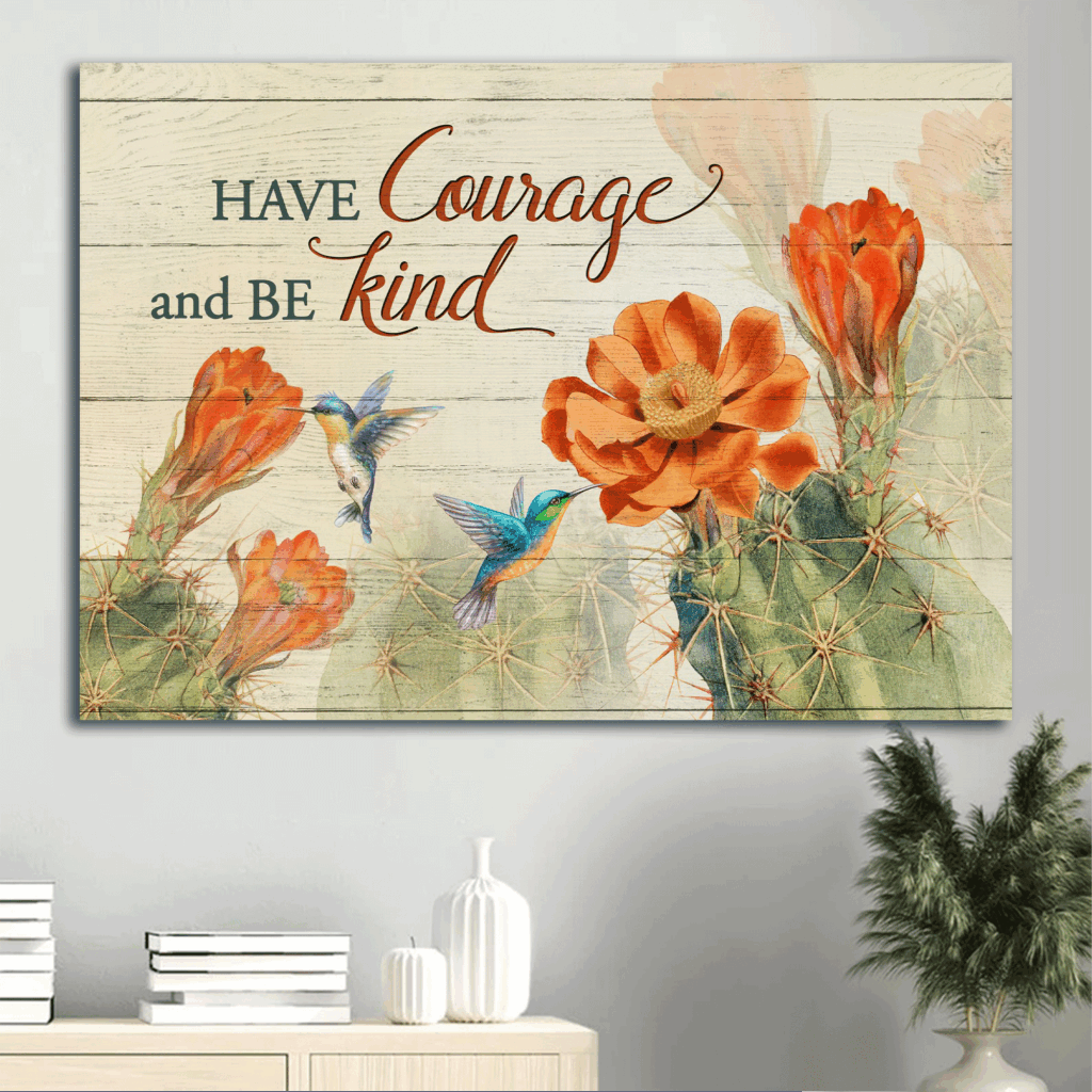 Jesus Landscape Poster Home Decor Gift – Orange Cactus Flower & Hummingbird Drawing – Gift For Christian – Be Courageous & Kind Jesus Landscape Poster Home Decor Gift – Orange Cactus Flower & Hummingbird Drawing – Gift For Christian – Be Courageous & Kind