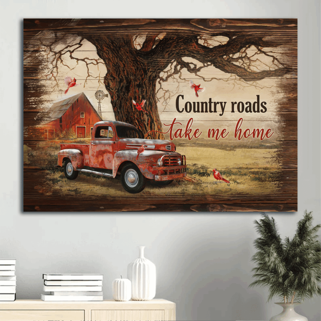 Christian Home Decor: Jesus Landscape Poster with Ladybug Car Red Cardinal & Countryside Painting – Perfect Gift for Country Roads Enthusiasts Christian Home Decor: Jesus Landscape Poster with Ladybug Car Red Cardinal & Countryside Painting – Perfect Gift for Country Roads Enthusiasts