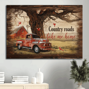 Christian Home Decor: Jesus Landscape Poster with Ladybug Car Red Cardinal & Countryside Painting - Perfect Gift for Country Roads Enthusiasts