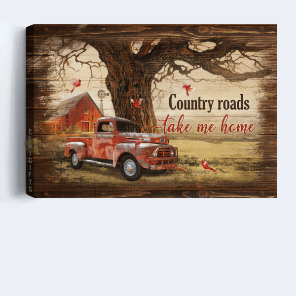 Christian Home Decor: Jesus Landscape Poster with Ladybug Car Red Cardinal & Countryside Painting – Perfect Gift for Country Roads Enthusiasts