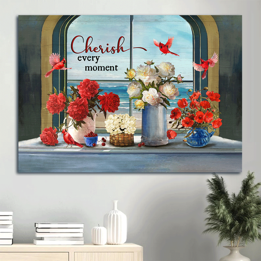 Vintage Jesus Landscape Poster with Cardinals and Beach View – Christian Home Decor Gift Vintage Jesus Landscape Poster with Cardinals and Beach View – Christian Home Decor Gift