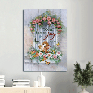 Vintage Jesus and Cat Portrait Poster Home Decor Gift - Colorful Butterflies Cute Kitten - Ideal for Christian and Cat Lovers - Today I Choose Joy