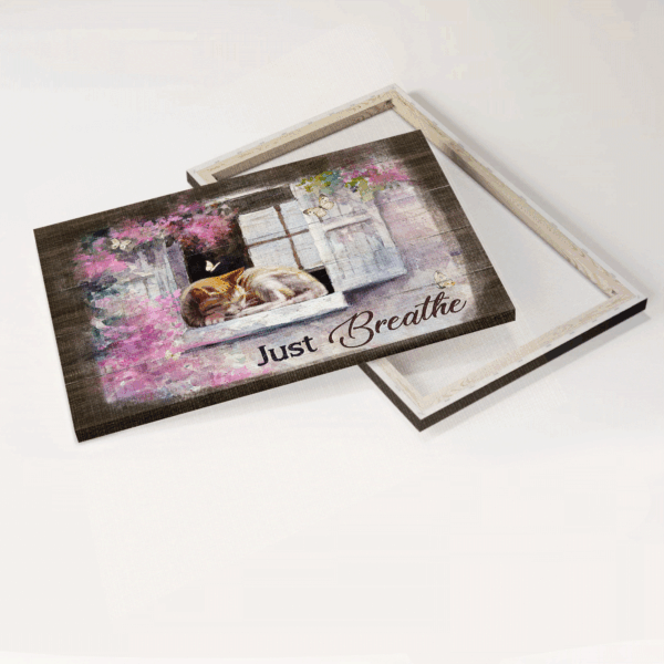 Christian Home Decor Gift: Jesus Landscape Poster – Pink Flower Garden Cat Butterfly – Just Breathe