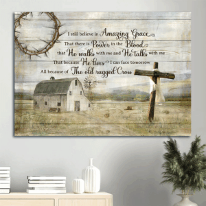 Vintage Jesus Landscape Poster Home Decor Gift: Tranquil Farm & Wooden Cross - Gift For Christian - Amazing Grace Art