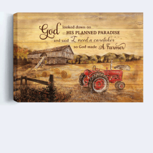 Christian Home Decor Gift: Jesus Landscape Poster with Paddy Field Electric Tricycle Old Barn Painting - God Made a Farmer 1