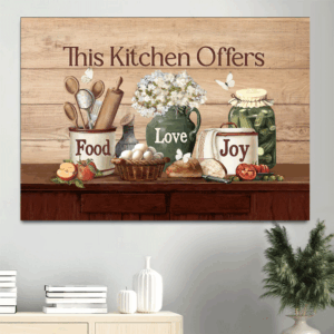 Vintage Jesus Landscape Poster: White Flower & Kitchen Utensils Home Decor Gift
