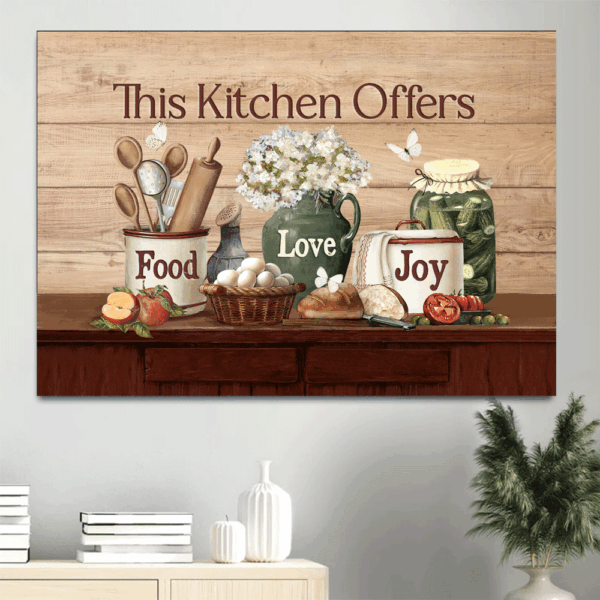 Vintage Jesus Landscape Poster: White Flower & Kitchen Utensils Home Decor Gift