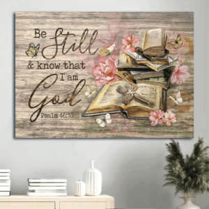 Christian Home Decor: Jesus Landscape Poster with Bible Books and Rugged Cross - Gift for Christians