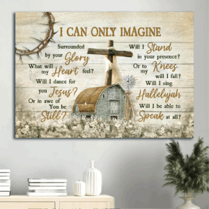 Christian Home Decor Gift - Jesus Landscape Poster with Old Barn Wooden Cross and Flower Field - Perfect Gift for Christians