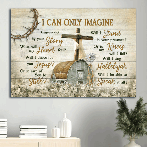 Christian Home Decor Gift – Jesus Landscape Poster with Old Barn Wooden Cross and Flower Field – Perfect Gift for Christians