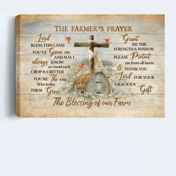 Jesus Landscape Poster Home Decor Gift – Peaceful Farm & Wooden Cross – Gift For Christian