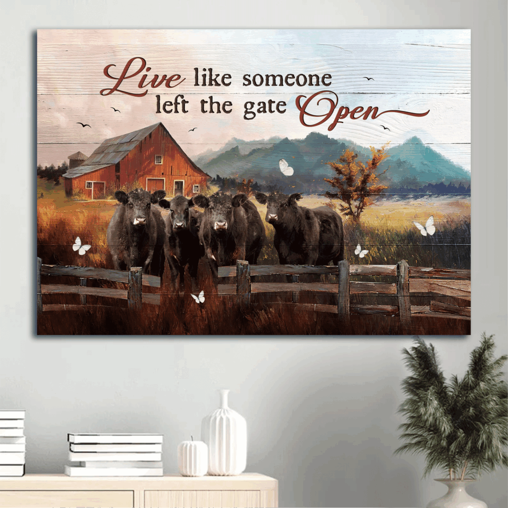 Peaceful Farm Landscape Poster Home Decor Gift – Christian Gift with Angus Cow and White Butterfly Peaceful Farm Landscape Poster Home Decor Gift – Christian Gift with Angus Cow and White Butterfly