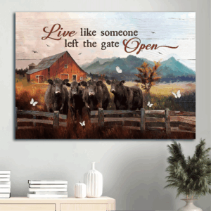 Peaceful Farm Landscape Poster Home Decor Gift - Christian Gift with Angus Cow and White Butterfly