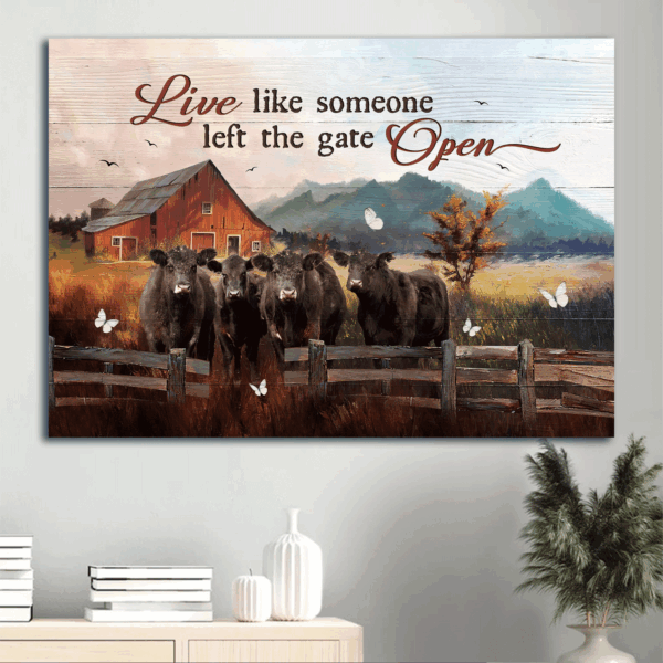 Peaceful Farm Landscape Poster Home Decor Gift – Christian Gift with Angus Cow and White Butterfly