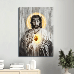 Jesus Portrait Poster - Sacred Heart & Halo Light - Christian Wall Art & Home Decor Gift