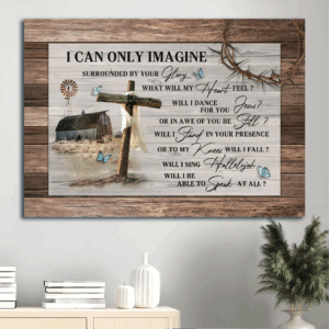 Christian Landscape Poster Home Decor Gift - Jesus Painting Wooden Cross Butterfly Art