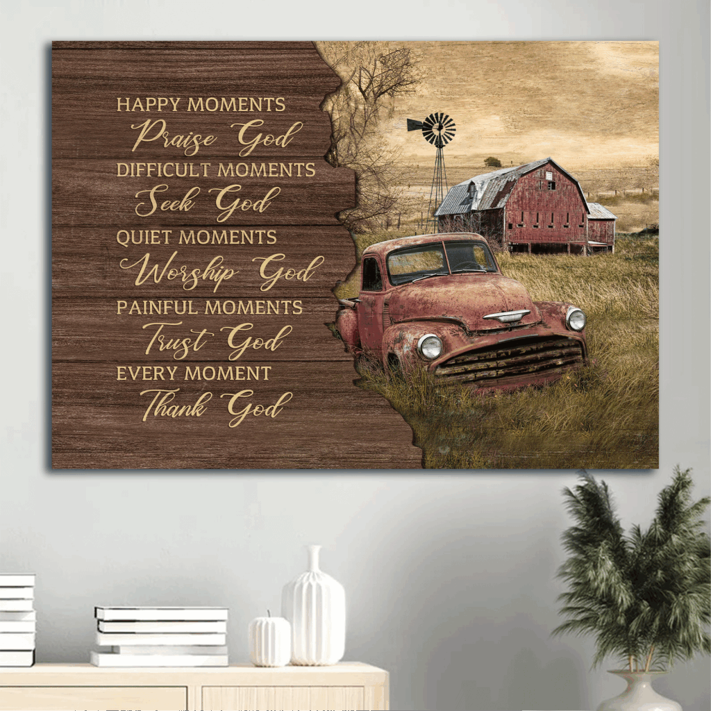 Vintage Jesus Landscape Poster: Old Car & Barn Painting Gift for Christian Home Decor Vintage Jesus Landscape Poster: Old Car & Barn Painting Gift for Christian Home Decor