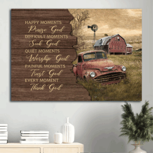 Vintage Jesus Landscape Poster: Old Car & Barn Painting Gift for Christian Home Decor
