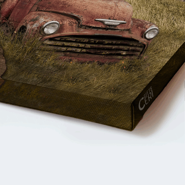 Vintage Jesus Landscape Poster: Old Car & Barn Painting Gift for Christian Home Decor
