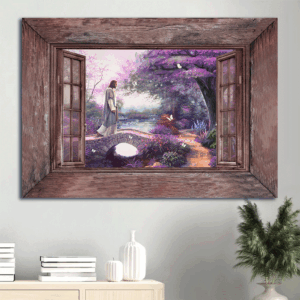 Jesus Landscape Poster: Christian Home Decor Gift with Forest Painting and White Butterfly