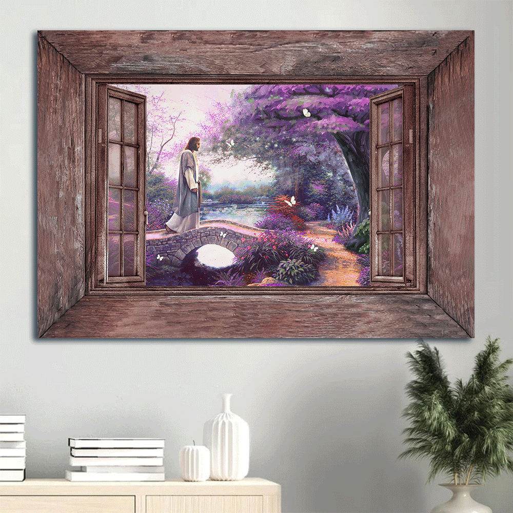 Jesus Landscape Poster: Christian Home Decor Gift with Forest Painting and White Butterfly Jesus Landscape Poster: Christian Home Decor Gift with Forest Painting and White Butterfly